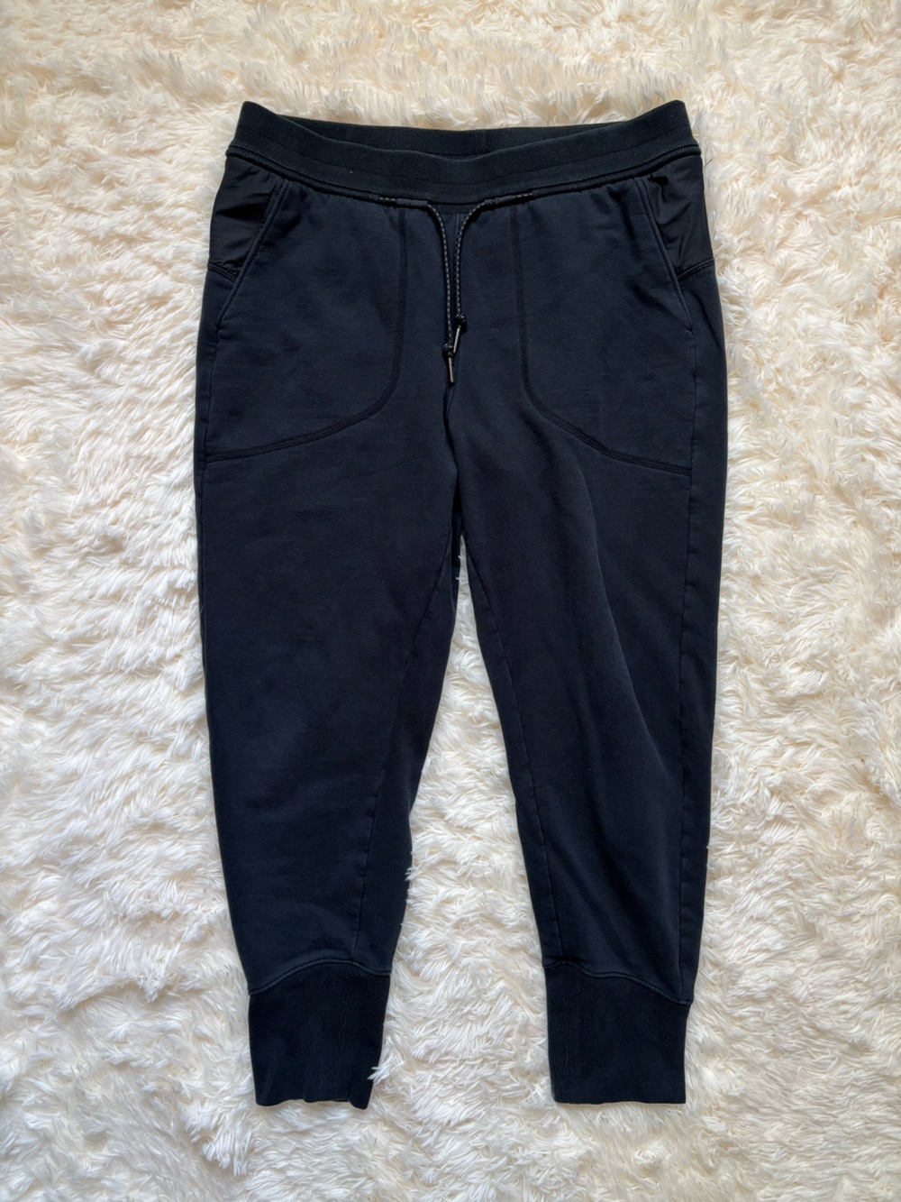 Columbia Womens Black Fleece Joggers Sweatpants Nylon Panel Cuffed Size L